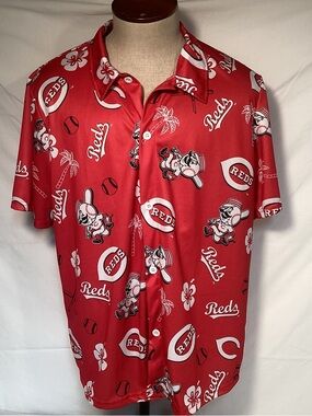 MLB Cincinnati Reds Baseball Hawaiian Button Up Shirt Men’s Size XL - BDa sports